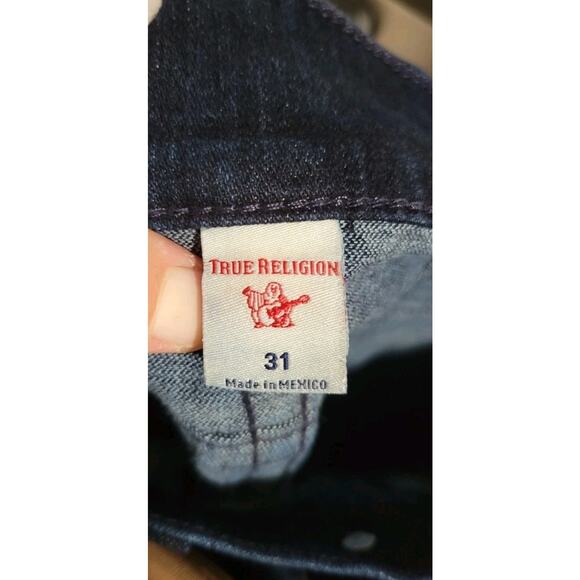 True Religion Men's Rocco Relaxed Skinny Jeans 31 Flap Pockets Dark Wash - Picture 5 of 7